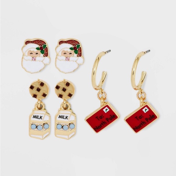SUGARFIX by BaubleBar Dear Santa Clause Earring Set of 3 Milk Cookies North Pole - Picture 1 of 5